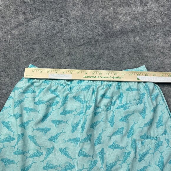 Huk Swim Trunks Mens XL Blue Teal Stretch Drawstring Beach Fish Shark Pockets - Picture 7 of 10